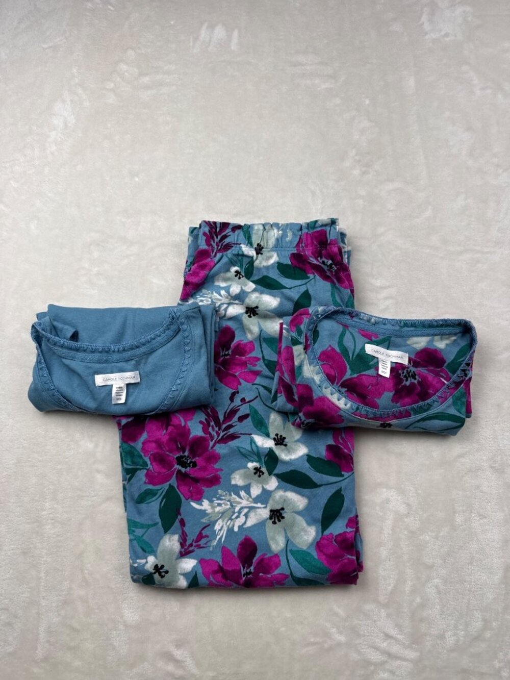 Carole Hochman Womens Floral Pajama Set Small Blue & Pink
